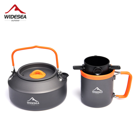 Widesea-Juego de utensilios de cocina para acampada, juego de tazas, tetera, filtro, estante, taza, Caldero, turismo ► Foto 1/6