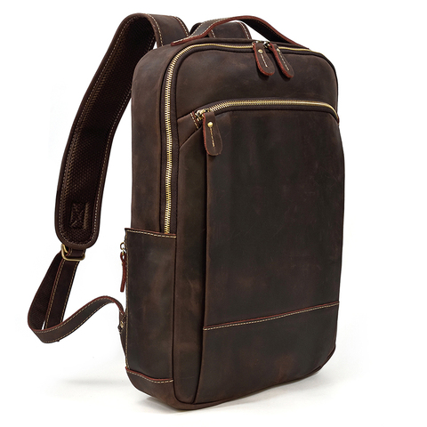 MAHEU-mochila de viaje Vintage de cuero genuino para hombre, de 16 pulgadas bolso de viaje para ordenador portátil, con cinturón, escolar ► Foto 1/5