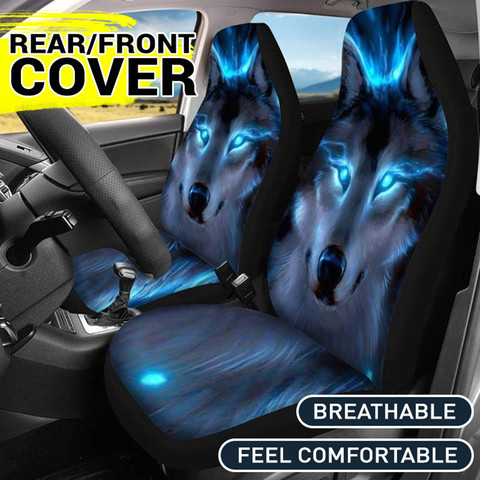 1/2/7 Uds fundas de asiento de coche 3D Animal Lobo calavera impresión Universal asiento de coche conjunto protección de asiento cojín cubierta completa para la mayoría de los coches ► Foto 1/6