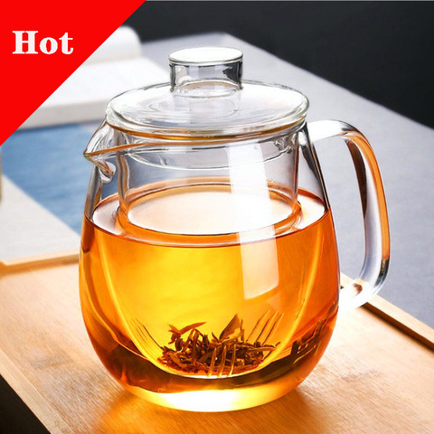 Tetera de cristal para el hogar, tetera resistente al calor, alta temperatura, Infusor de té a prueba de explosiones, juego de té de leche, té de la flor rosa ► Foto 1/6