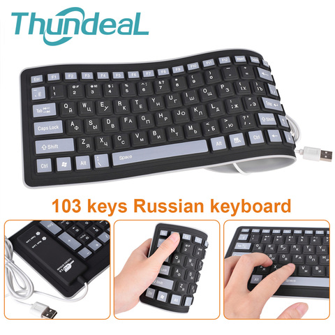 Teclado ruso de 103 teclas, diseño de Teclado de silicona, interfaz USB, Teclado ruso, Teclado Flexible, ordenador de sobremesa, ordenador portátil con cable Teclado profesional multifuncional  Negro ► Foto 1/6