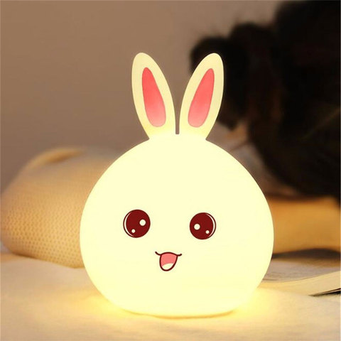 Lámpara de silicio luz Led nocturna con USB para niños, conejo, 7 colores, regalo para niños, luz de mesita de noche decorativa de dibujos animados ► Foto 1/6