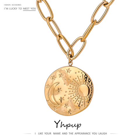 Yhpup-Cadena de acero inoxidable con colgante de luna y estrella para mujer, Gargantilla, collar, joyería ► Foto 1/6