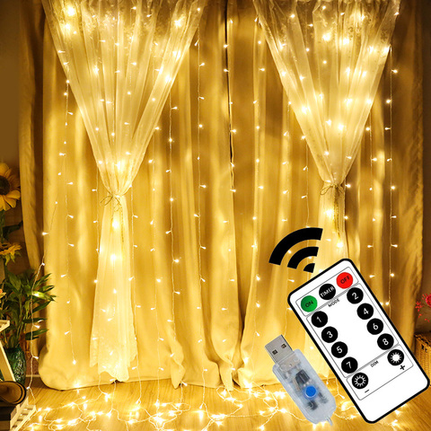 Cortina de luces LED de 3M, cortina de ventana USB, luz de hadas de cascada para el hogar, habitación, fiesta de Navidad, decoración de Año Nuevo para exteriores ► Foto 1/6