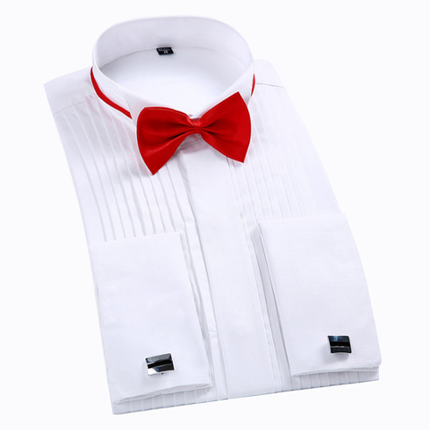 Camisa de esmoquin blanca para hombre, camisa de talla grande, con mancuernas francesas, manga larga, de lujo, para fiesta de boda, 6xl ► Foto 1/6