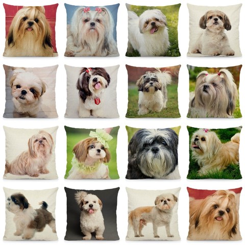 XUNYU funda de cojín 45x45 lindo Shih Tzu funda de almohada casa decoración funda de almohada decoración silla de coche sofá DWG036 ► Foto 1/1