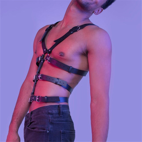 Lencería de cuero para hombre arnés de pecho Sexual, ropa para Rave Gay ajustable, BDSM fetiche, cinturón de arnés de cuerpo completo, correa para sexo ► Foto 1/5