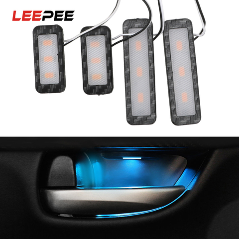 LEEPEE LED COCHE Interior de luz luces decorativas Universal Auto lámpara ambiente reposabrazos manija de puerta Interior iluminación 4 unids/set ► Foto 1/6