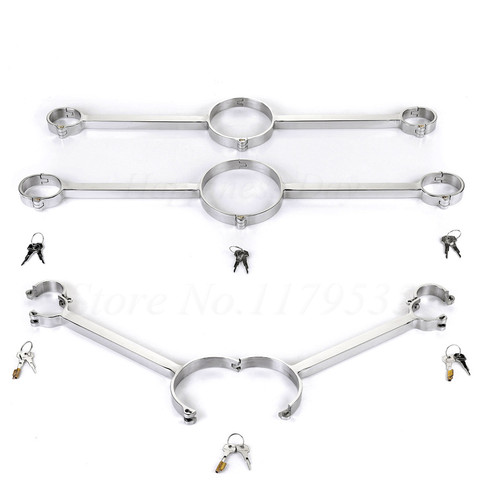 Esposas de Metal BDSM de acero inoxidable para Bondage, grilletes, muñequeras, Collar de cuello, correas de tipo esclava, Juguetes sexuales para parejas eróticas para adultos ► Foto 1/6
