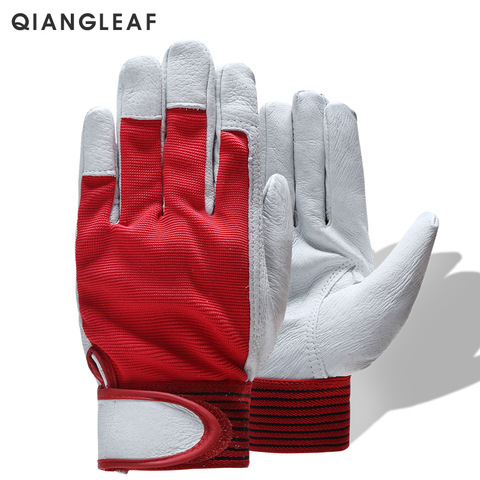 QIANGLEAF-guantes de trabajo con revestimiento de cuero mecánico, guantes protectores de seguridad para el trabajo Industrial, productos rojos a la moda, 5163 ► Foto 1/5