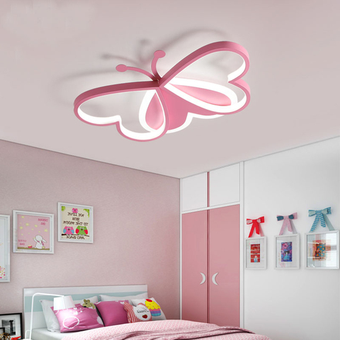 Luz de techo LED nórdica para habitación de niños, luz de techo rosa/azul con dibujo de mariposa para dormitorio, AC85 - 265V ► Foto 1/6