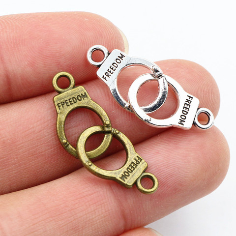 10pcs Encantos Esposas Freedom 30x10mm 42x15mm Ajuste del colgante, color plata tibetano de bronce vintage, suministros de joyería de bricolaje ► Foto 1/6