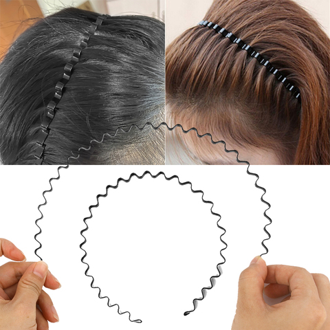 Diademas negras onduladas para hombres y mujeres, 1/2 Uds., diadema deportiva, aros para el pelo, soporte para el pelo ► Foto 1/6