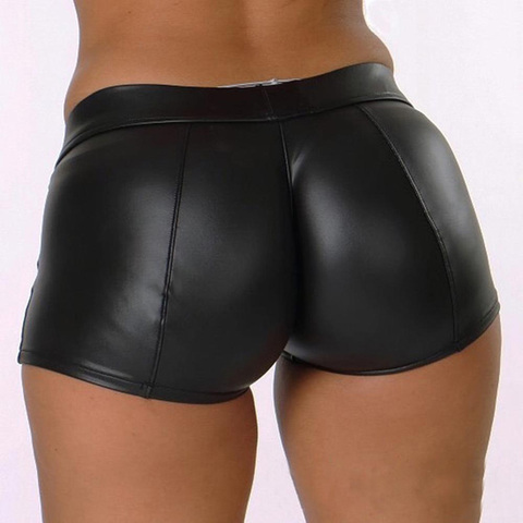 Pantalones cortos de cintura alta para mujeres verano Pantalones cortos estilo coreano Sexy negro pantalones cortos de cintura alta pantalón sudadera deportiva pantalones de cuero ► Foto 1/6