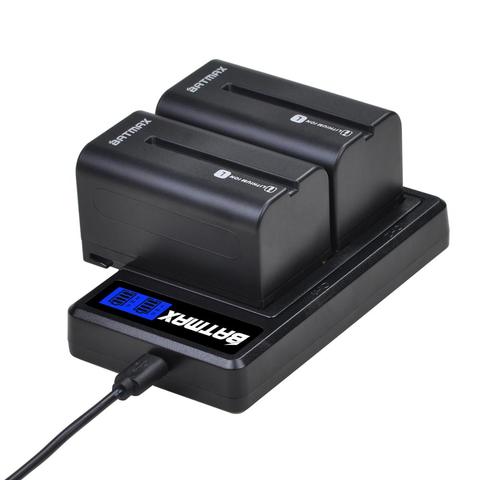 2 uds. De batería NP-F750 para cámara de NP-F770 de 5200mAH + cargador Dual USB LCD para Sony NP F970 F960 F550 F570 QM91D CCD-RV100 TRU47E ► Foto 1/6