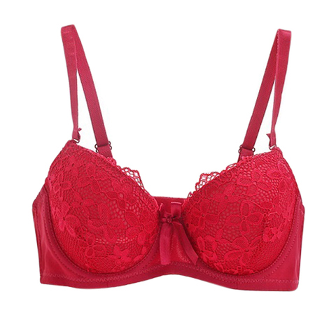 Sujetador de realce de talla grande para mujer, sostén de encaje Sexy de algodón íntimo, Copa fina, copa completa, rojo, 6 colores ► Foto 1/6