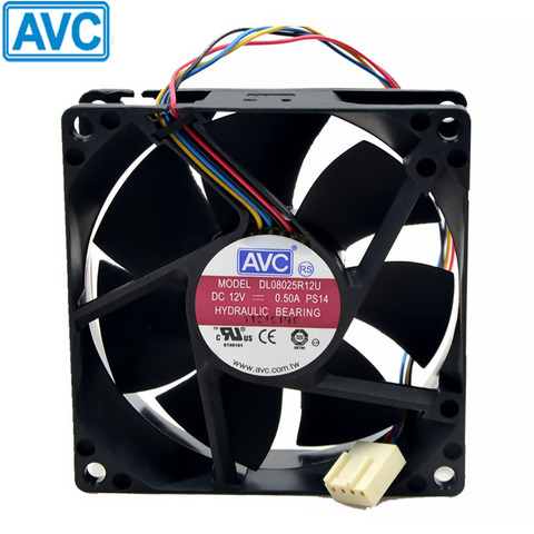 Para ventilador AVC 8025 80mm x 80mm x 25mm DL08025R12U cojinete hidráulico enfriador PWM ventilador de refrigeración 12V 0.50A 4 cables conector de 4 pines ► Foto 1/6