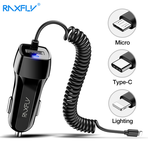 RAXFLY USB cargador coche para iPhone 7 8 6 XS Max del coche-cargador Micro USB tipo c iluminación para Samsung S9 S8 Plus carga rápida ► Foto 1/6