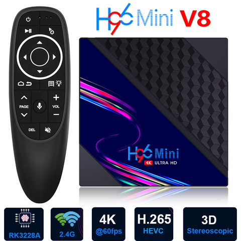 Android 10,0 Dispositivo de TV inteligente 1080P 4K 3D Set de reproductor multimedia top Box 2,4G Wifi Android TV Box H96 Mini V8 RK3328 ► Foto 1/6