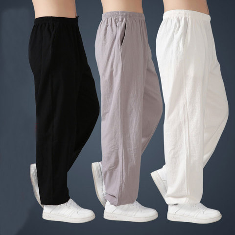 Pantalones holgados de lino y algodón para hombre, pantalones bombachos para taichí, artes marciales, Kungfu, verano, pantalones cortos de correr, Yoga ► Foto 1/6