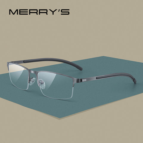 MERRYS-gafas con diseño de Montura de gafas de aleación de titanio para hombre, anteojos con montura media óptica para miopía, graduadas, de aleación, de goma, S2158 ► Foto 1/6