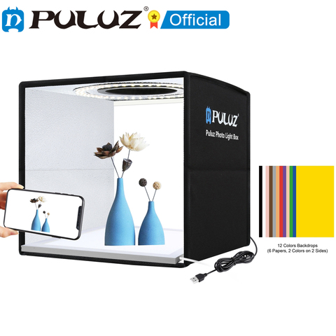 PULUZ-caja de luz de estudio fotográfico de 25cm, con 12 colores de fondo, Mini caja de luz de mesa para fotografía, tienda de tiro suave, anillo de luz ► Foto 1/6