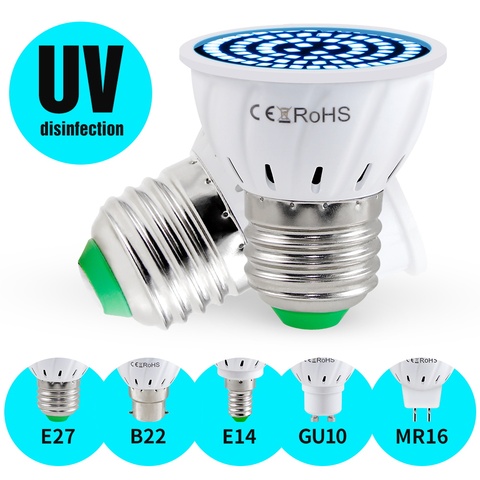 Esterilizador de desinfección UVC E14, lámpara de UV-C de ozono E27, Mata Gérmenes, bombilla LED GU10, MR16, 220V, 48/60/80LED ► Foto 1/6