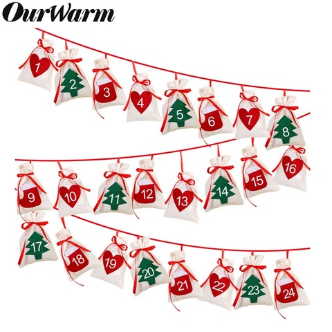 OurWarm-Calendario de Adviento de Navidad, guirnalda de fieltro, árbol de Navidad, calendario de Adviento, 24/31 números, bolsas de regalo, decoración de fiesta ► Foto 1/6