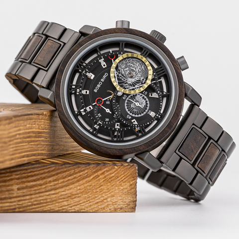 BOBO pájaro 2022 reloj de madera para hombres marca de lujo cronógrafo impermeable militar relojes gran día de San Valentín regalos para marido ► Foto 1/6