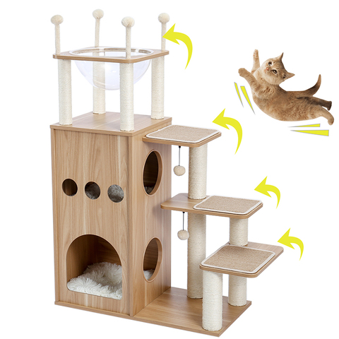 Árbol rascado de Sisal para gatos domésticos, postes para gatos, gatos, Torre multinivel, juguetes, casa de árbol de madera para gatos ► Foto 1/6