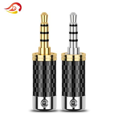 QYFANG 3,5mm 4 polos equilibrado estéreo adaptador de fibra de carbono de Jack de Audio de cobre chapados en rodio enchufe de auriculares Cable de auriculares conector ► Foto 1/6