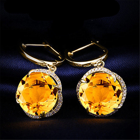 Pendientes de gota de diamante con citrino y flor amarilla para mujer, joyería de color dorado de 18k, accesorios brincos ► Foto 1/6