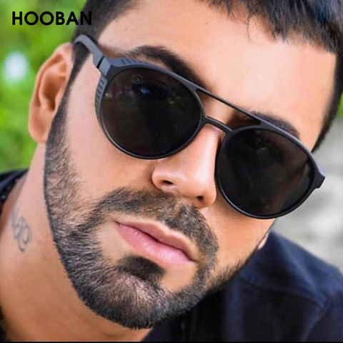 HOOBAN clásico Steampunk gafas de sol de moda de los hombres gafas redondas para hombre Vintage de diseñador de la marca gafas sombra al aire libre UV400 ► Foto 1/6