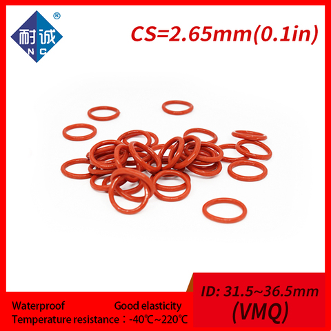 2 unids/lote caucho de silicona oring red VMQ CS 2,65mm ID31.5/32,5/33,5/34,5/35,5/36,5mm junta tórica de silicona resistente al agua ► Foto 1/6