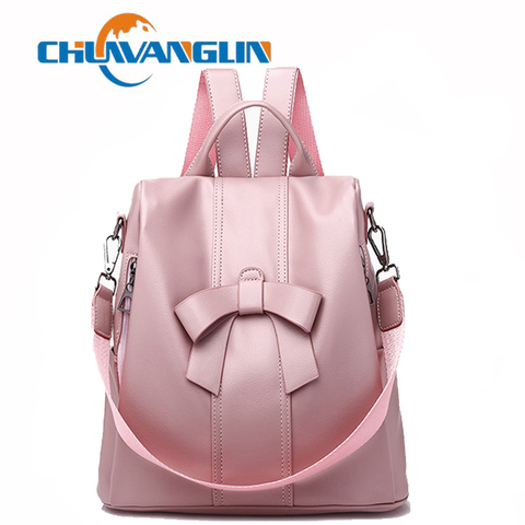 Chuwanglin-mochila antirrobo de cuero para mujer, bolso escolar con lazo bonito para chicas, mochila de viaje, A91505 ► Foto 1/6