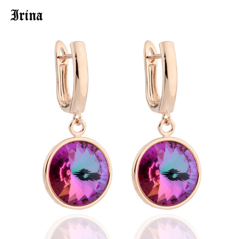 Pendientes de gota de cristal redondos clásicos para mujer, aretes coreanos coloridos de Color oro rosa 585 para mujer, joyería de boda de 12 colores ► Foto 1/6