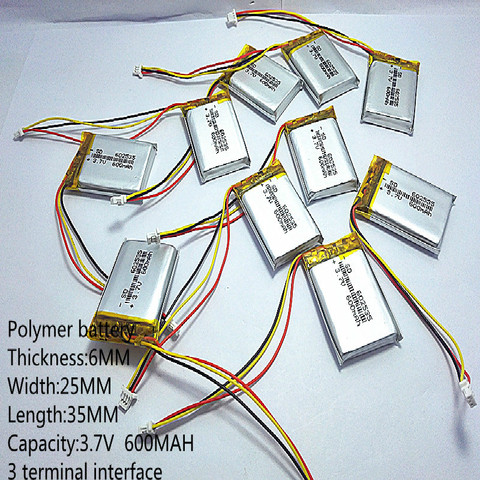 Batería recargable de iones de litio para Mp3, MP4, GPS, DVD, tableta, PC, bluetooth, libros electrónicos, 3,7 V, 600mAh, 602535, 10 Uds. ► Foto 1/5