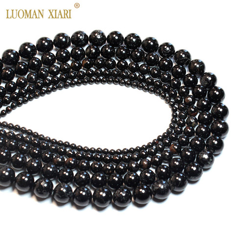 Venta al por mayor 100% Natural negro turmalina redonda gema piedra cuentas para hacer joyería DIY pulsera collar 4/6/8 /10/12mm hebra 15'' ► Foto 1/6