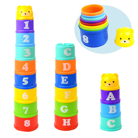 Juguetes Educativos para bebés 8 Uds., 6 meses + figuras de letras Foldind, torre de vaso apilable para niños, inteligencia temprana WJ487 ► Foto 1/6