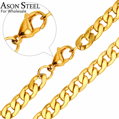 ASONSTEEL-collar largo de eslabón dorado y plateado para mujer y hombre, de acero inoxidable, ancho de 5mm y 7mm, cadena de fiesta ► Foto 1/6