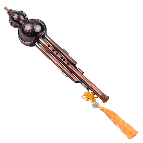 Hulusi-Flauta de aluminio Cucurbit con tubos chapados en cobre, instrumento tradicional chino con funda de nudo chino, 3 tonos ► Foto 1/6