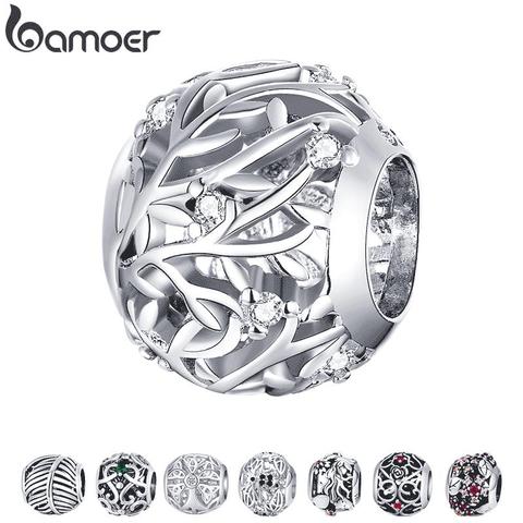 Bamoer-Cuentas redondas de Metal de Plata de Ley 925 para mujer, fabricación de joyería, abalorio de vid, apto para Pulsera Original, joyería artesanal, BSC256 ► Foto 1/6