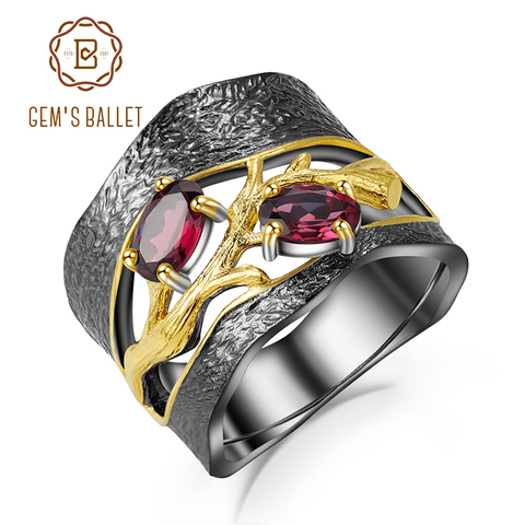 GEM'S BALLET, anillo de rama Original hecho a mano de Plata de Ley 925, anillo de piedras preciosas granate de rodolita Natural para mujer, joyería fina ► Foto 1/6