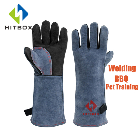 HITBOX-guantes de soldadura para barbacoa, cocina, resistente al calor, Entrenamiento de mascotas, cuero grueso, gran tamaño ► Foto 1/6