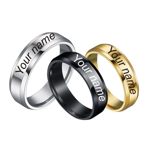 Anillo de titanio de acero inoxidable Unisex, anillos personalizados grabados con tu nombre, texto, firma, escritura a mano ► Foto 1/6