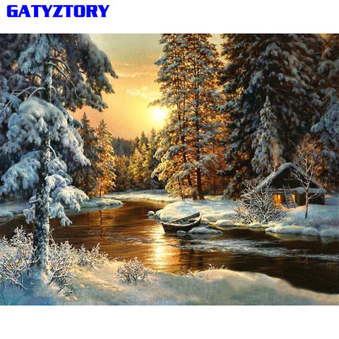 Gatyzory pueblo nieve DIY pintura por números lienzo Painitng hogar pared arte pintura por números para decoración del hogar 40 50x50 cm ► Foto 1/6