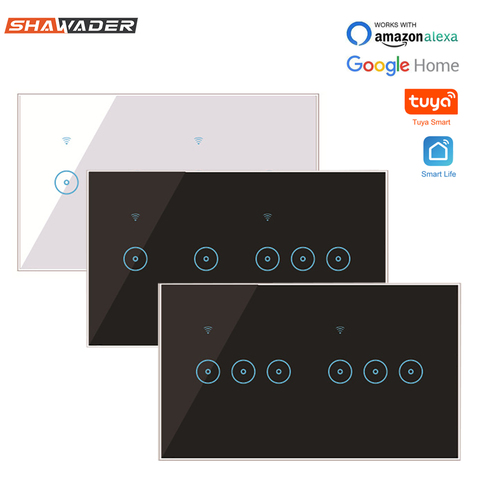 Wifi luz de pared inteligente interruptor Panel táctil de cristal lámpara inalámbrica lámpara Interuptor 4/banda 5/6 Control remoto Tuya Alexa de Amazon, Google ► Foto 1/6