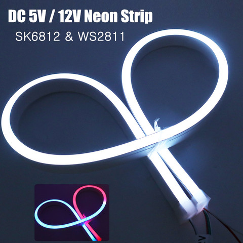 Tira de luces de neón RGB, 5V, SK6812, direccionable individualmente, resistente al agua, DC 12V, 5050 WS2811, Flexible ► Foto 1/1