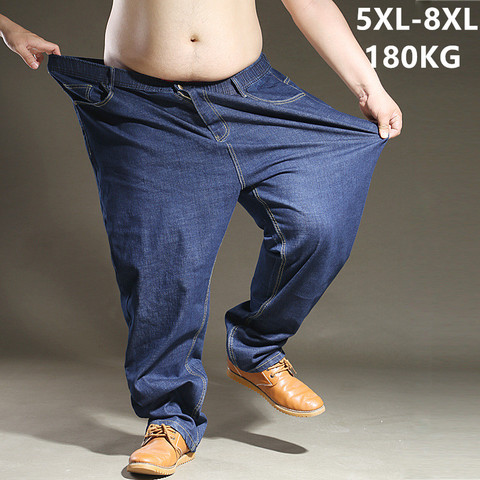 Pantalones vaqueros azules de talla grande para hombre, 5XL, 6XL, 7XL, 8XL, negro, elásticos, Extra grandes, para hombre, Vaqueros elásticos de marca ► Foto 1/6