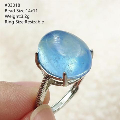 Natural genuino Aguamarina azul de cristal clara Oval anillo de tamaño ajustable 925 de Aguamarina de plata anillo de piedras preciosas de AAAAA envío de la gota ► Foto 1/6